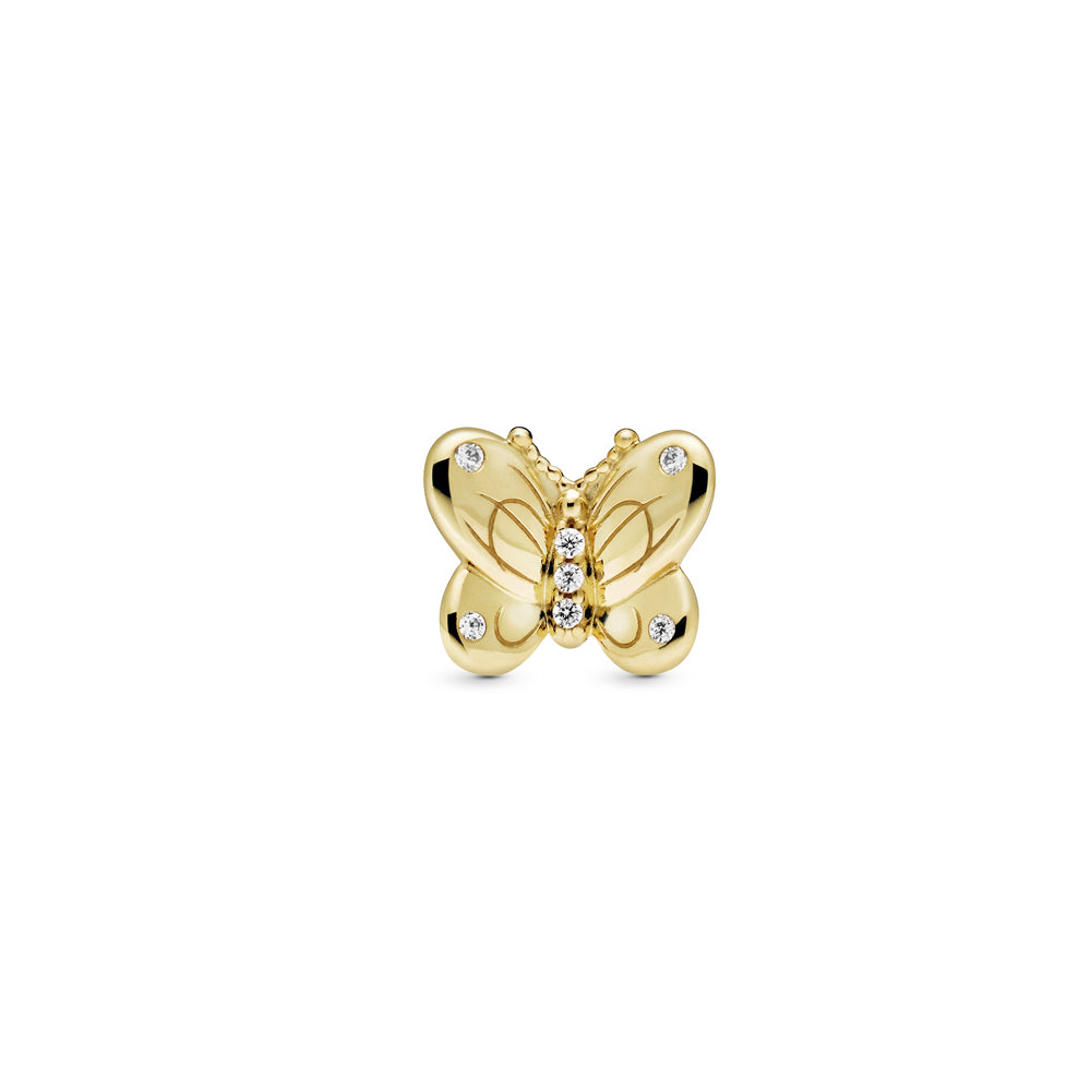 Aretes Pendientes Pandora  Mariposas Doradas Brillantes 267921CZ Chapado en Oro 18k