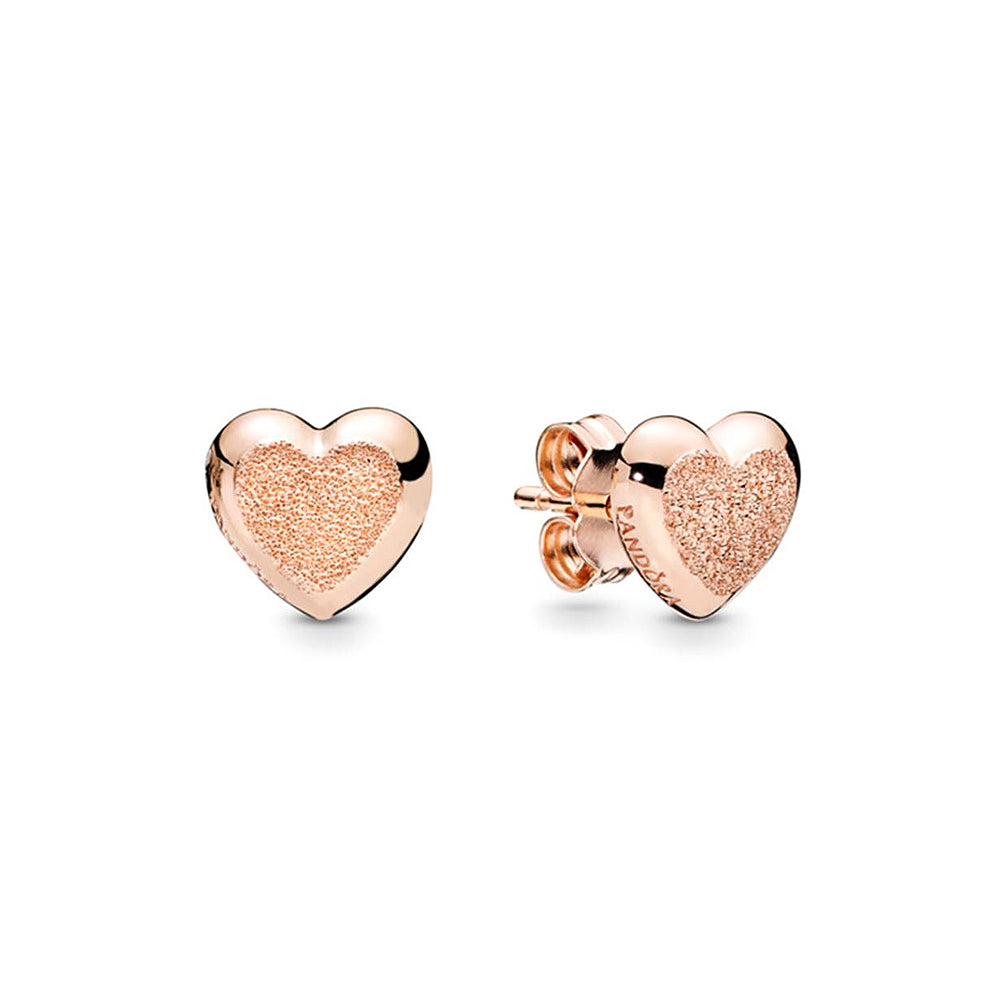 Aretes Pendientes Pandora Corazon Matte Brillante 287928 Oro Rosa 14K