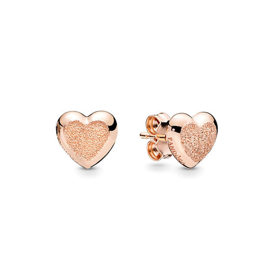 Aretes Pendientes Pandora Corazon Matte Brillante 287928 Oro Rosa 14K