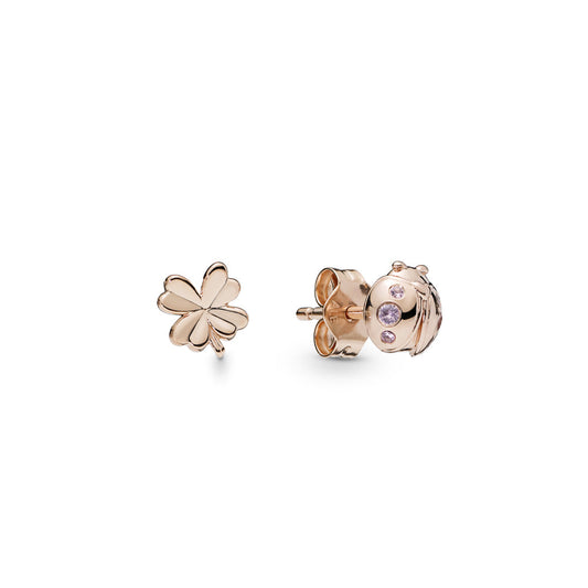 Aretes Pendientes Pandora Rose Tipo Topo Trebol y Catarina 287960NPO Plata 925