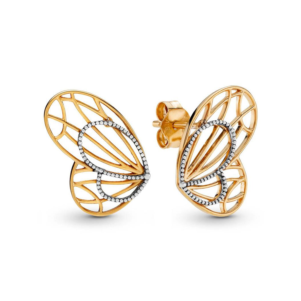 Aretes Pendientes Pandora Tipo Topo Alas Doradas de Mariposa 267955 Plata 925