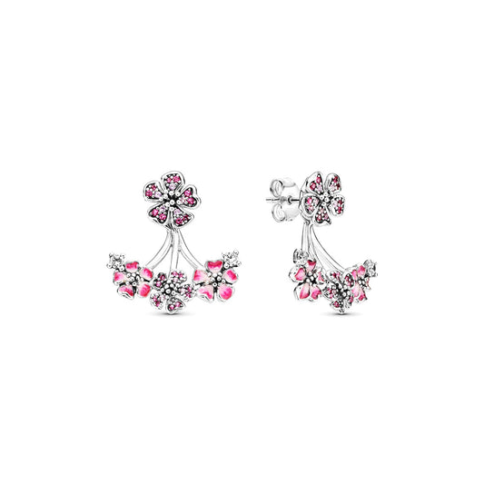 Aretes Pendientes Pandora 298113NCCMX Flor de Cereza Semental Rojo Plata 925