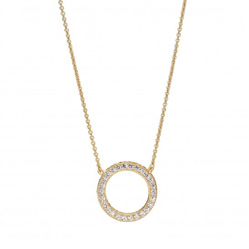 Collar de Cadena Pandora Circulo Shine Ajustable 367121CZ Bañado en Oro 14k Talla 50cm