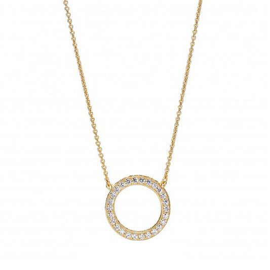 Collar de Cadena Pandora Circulo Shine Ajustable 367121CZ Bañado en Oro 14k Talla 50cm