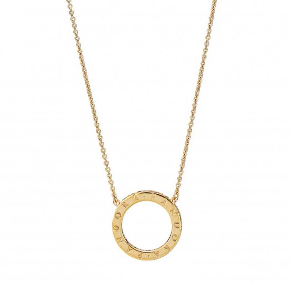 Collar de Cadena Pandora Circulo Shine Ajustable 367121CZ Bañado en Oro 14k Talla 50cm