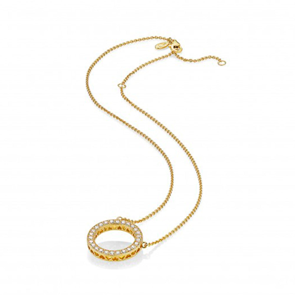 Collar de Cadena Pandora Circulo Shine Ajustable 367121CZ Bañado en Oro 14k Talla 50cm