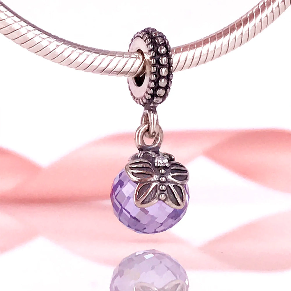 Charm Pandora Original para Mujer 791258ACZ Mariposa de la Mañana con Cuenta Morado en Zirconita