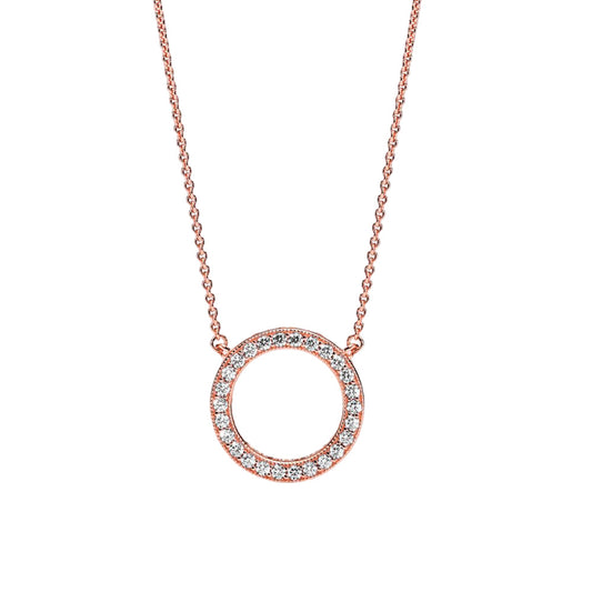 Collar de Cadena Pandora Circulo Shine Ajustable 580515CZ Bañado en Oro Rosa 14K Talla 50cm