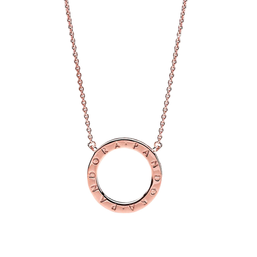 Collar de Cadena Pandora Circulo Shine Ajustable 580515CZ Bañado en Oro Rosa 14K Talla 50cm