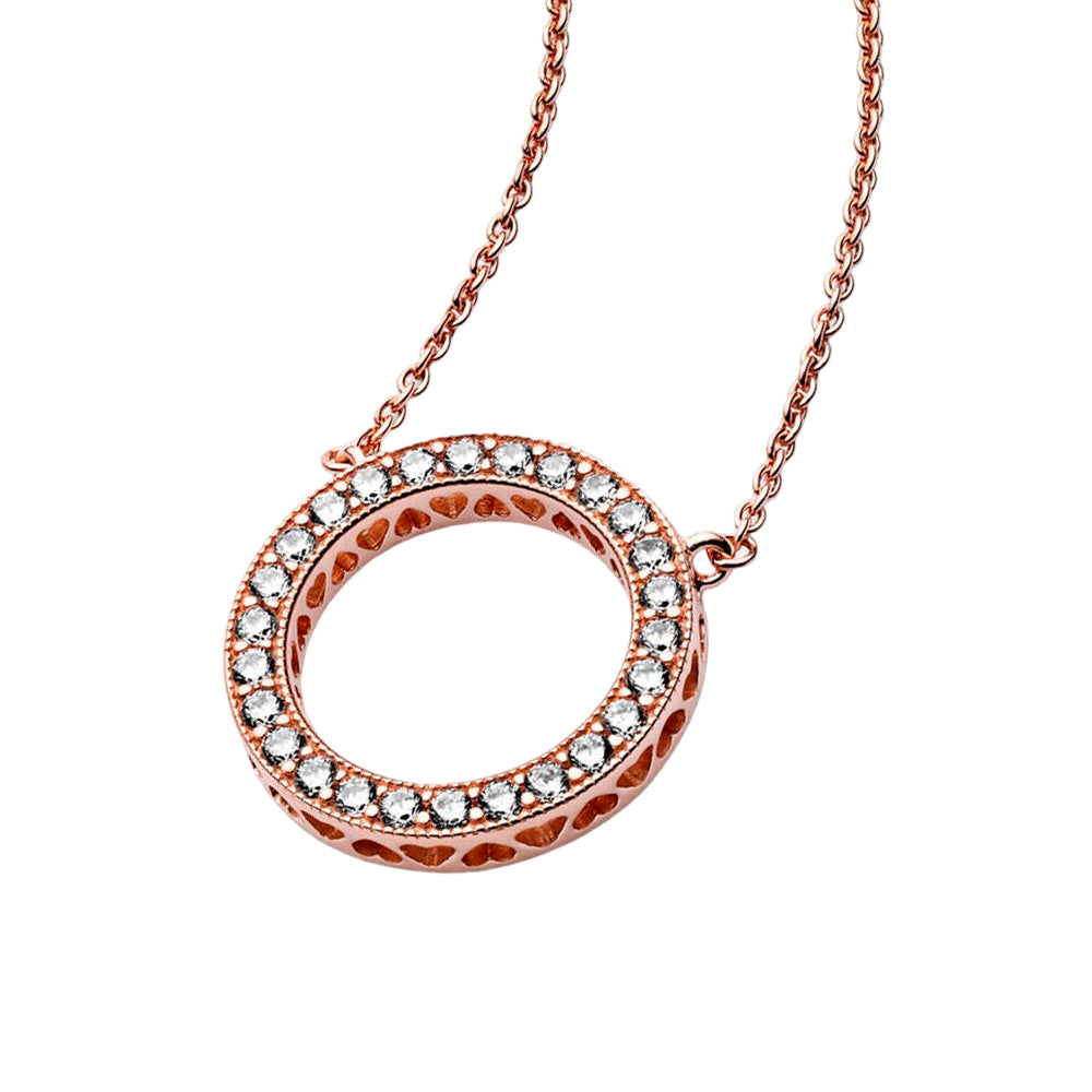 Collar de Cadena Pandora Circulo Shine Ajustable 580515CZ Bañado en Oro Rosa 14K Talla 50cm