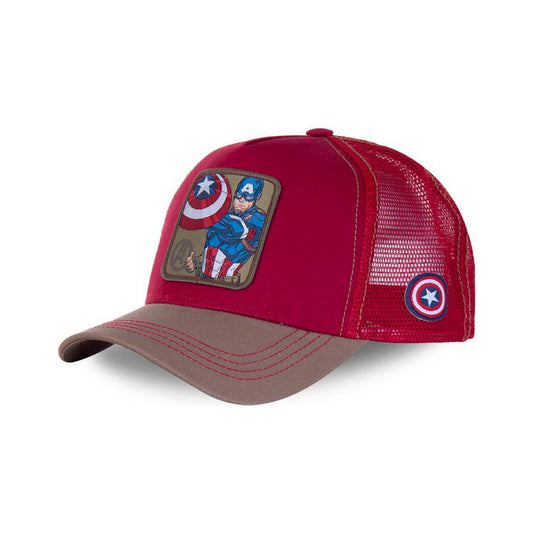 Gorra estilo Beisbol Snapback Malla CAPITAN AMERICA Marron y Rojo