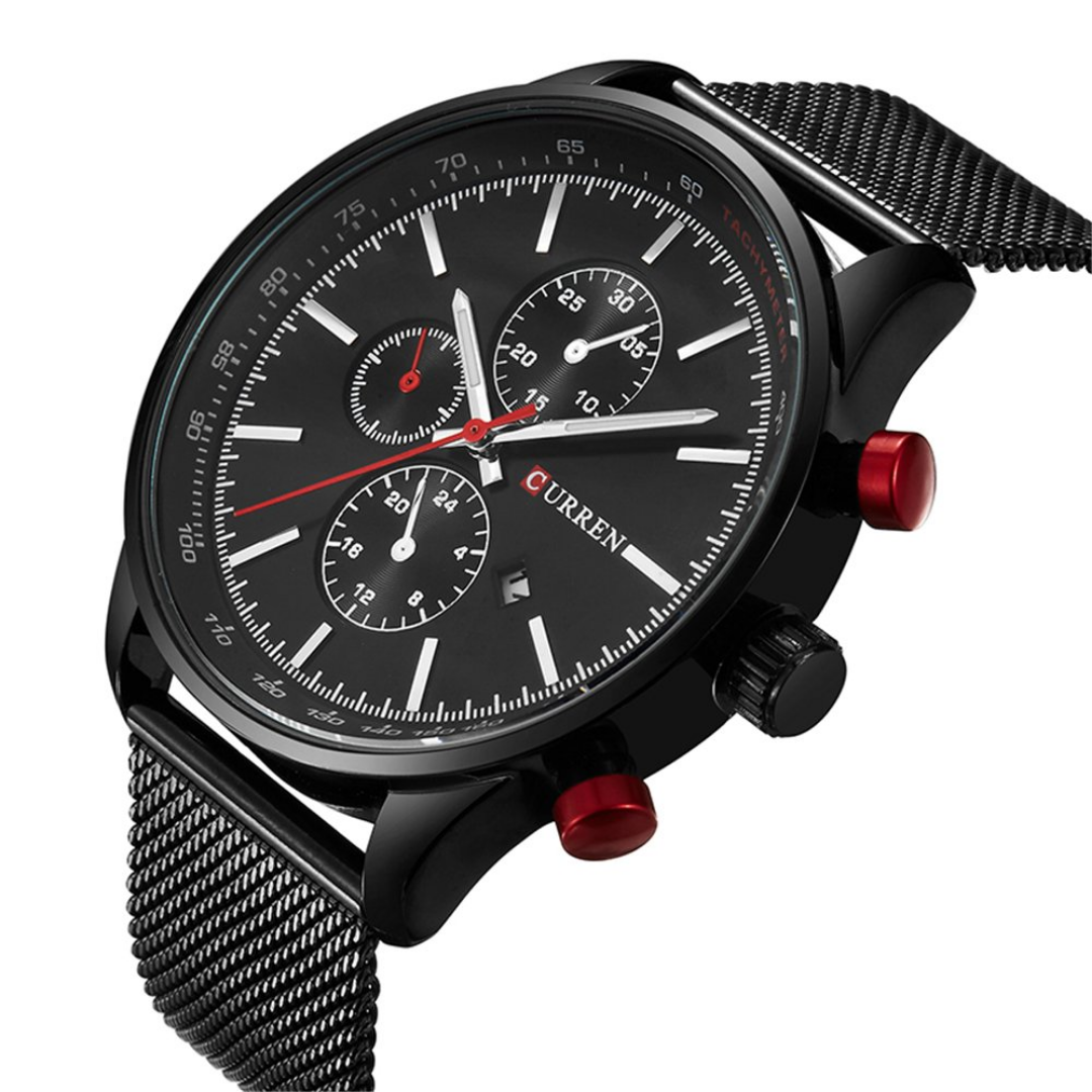 Reloj Análogo Curren Original KREa7801GA para Hombre Acero Color Negro y Rojo