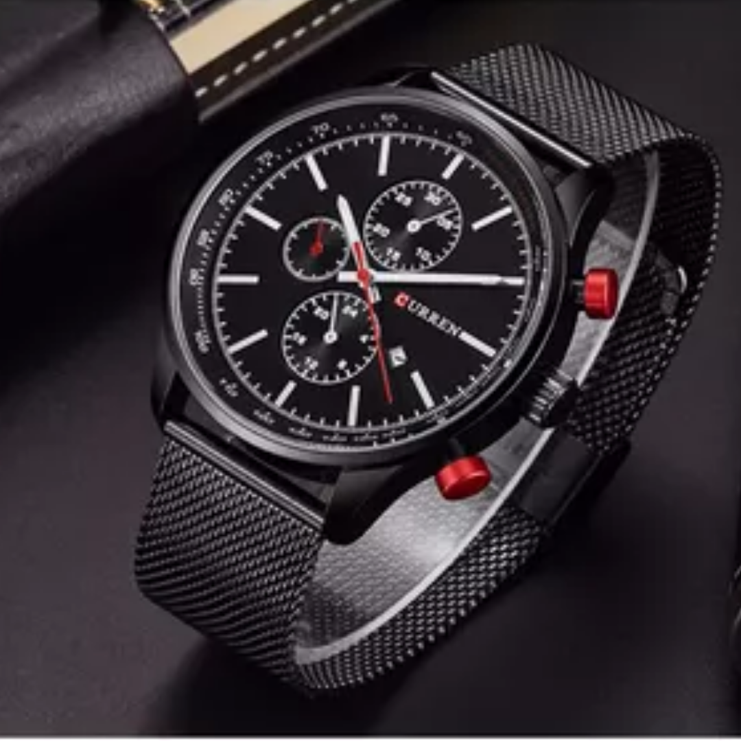 Reloj Análogo Curren Original KREa7801GA para Hombre Acero Color Negro y Rojo