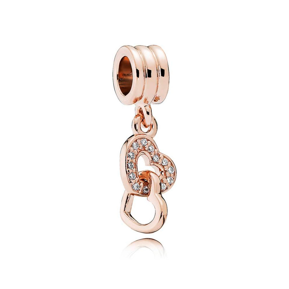 Charm Colgante Pandora Original para Mujer 781242CZ Corazónes Entrelazados Oro Rosado s925