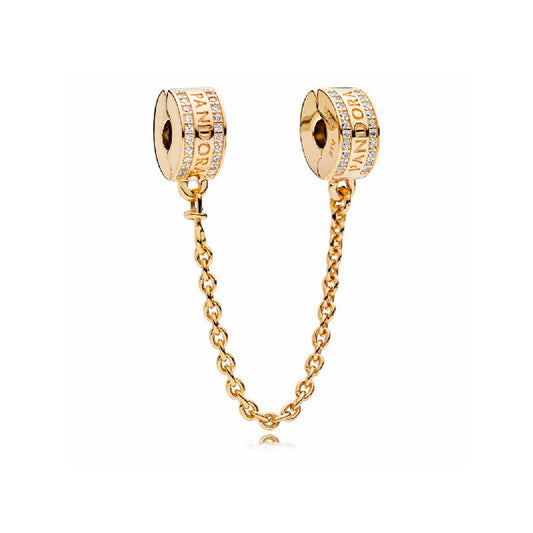 Cadena de Seguridad Pandora con Corazones Brillantes Color Oro 767027CZ-05 en Oro 14k