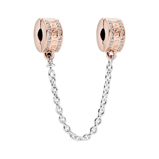 Cadena de Seguridad Pandora con Insignia Pandora 782057CZ en Recubrimiento en Oro Rosa