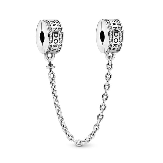 Cadena de Seguridad Pandora con Logo Pandora y Circonica Cubica 792057cz en Plata 925