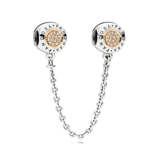 Cadena de Seguridad Pandora con Logo Pandora y Circonica Cubica 796269CZ-05 en Oro y Plata 925