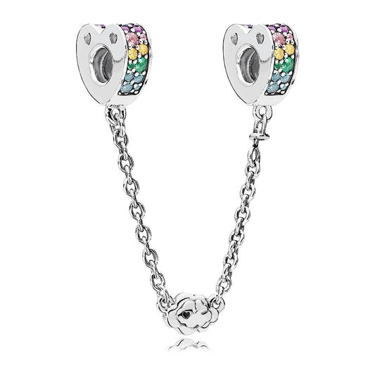 Cadena de Seguridad Pandora con Arcos de Amor Arcoiris 797021NRPMX-05 en Plata 925